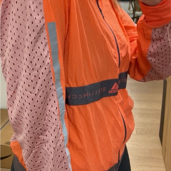 Adidas x Stella McCartney hot orange mesh logo zip up windbreaker - Picture 3 of 7